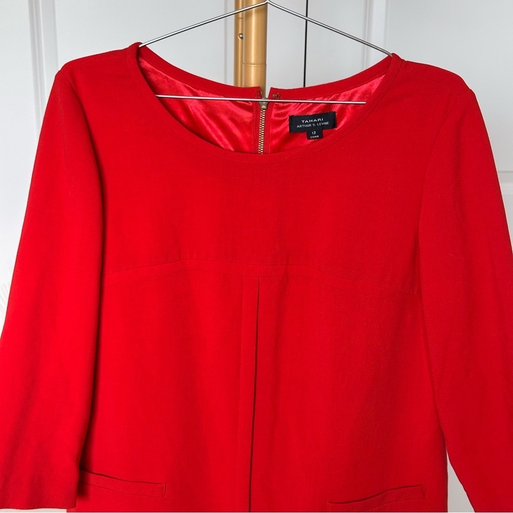 Tahari ASL Red Sheath Dress with 3/4 Sleeves - Picture 9 of 12